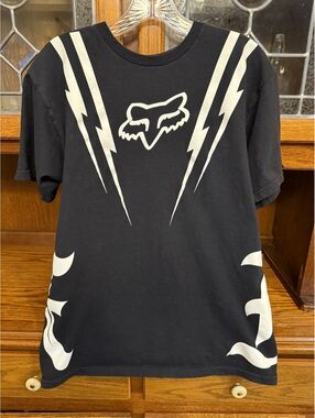 Fox Racing Lightning Bolt Tee Old English Wrap Logo Moto Core Black White M